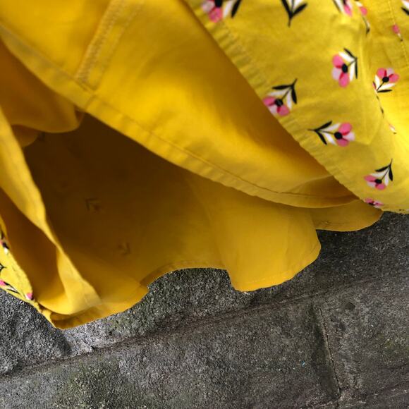 Boden Yellow Floral Midi Dress Short Sleeve V Neck Pockets Plus 14 - Picture 6 of 7